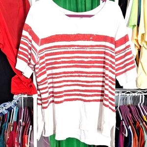 Denim & CO. RED AND WHITE T-SHIRT XL